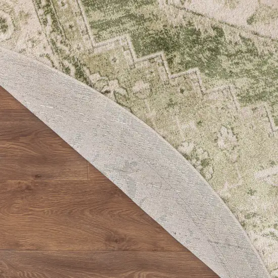 5' Beige And Green Floral Medallion Distressed Round Rug Photo 9