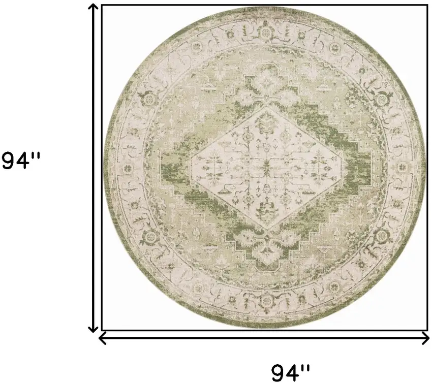 8' Beige And Green Floral Medallion Distressed Round Rug Photo 3