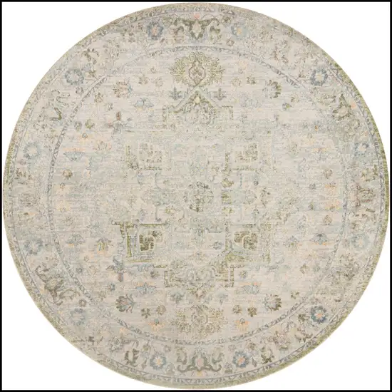 8' Beige And Green Floral Medallion Round Rug Photo 4