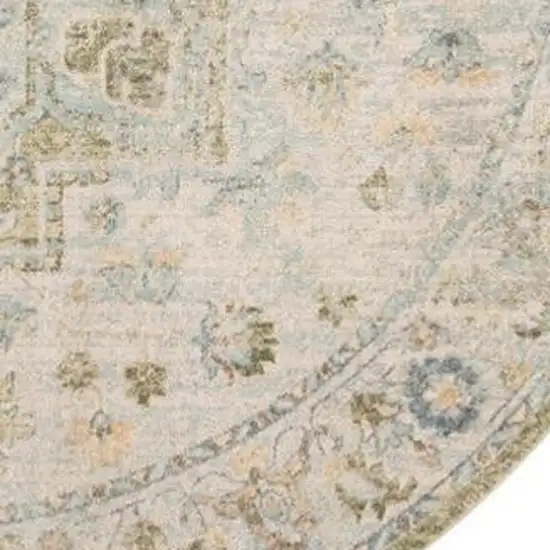 8' Beige And Green Floral Medallion Round Rug Photo 4