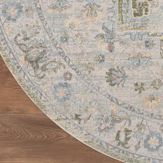 8' Beige And Green Floral Medallion Round Rug Photo 9