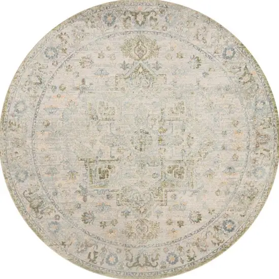 8' Beige And Green Floral Medallion Round Rug Photo 3