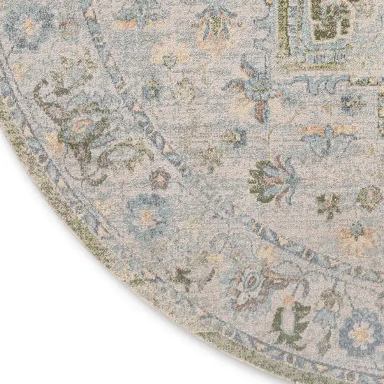 8' Beige And Green Floral Medallion Round Rug Photo 7