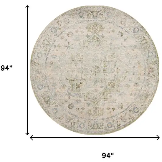 8' Beige And Green Floral Medallion Round Rug Photo 3