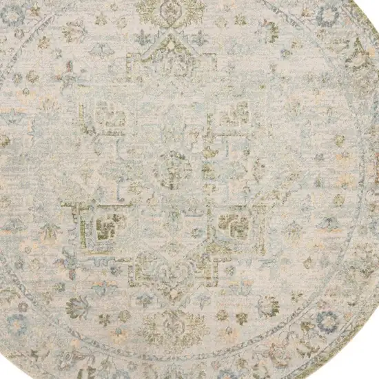 8' Beige And Green Floral Medallion Round Rug Photo 2