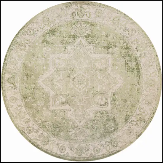5' Beige And Green Floral Medallion Round Rug Photo 2
