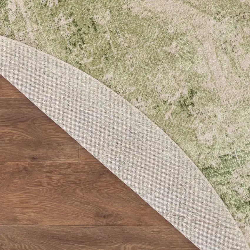 8' Beige And Green Floral Medallion Round Rug Photo 7