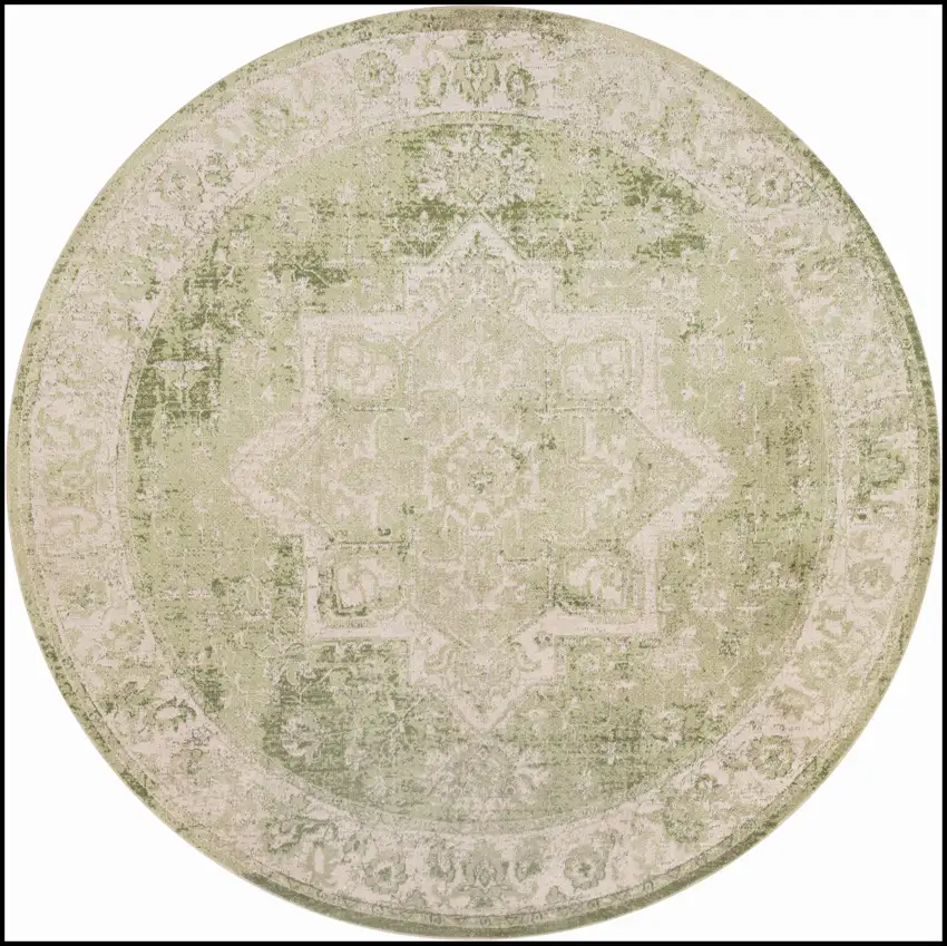 8' Beige And Green Floral Medallion Round Rug Photo 4