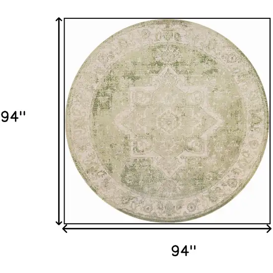 8' Beige And Green Floral Medallion Round Rug Photo 3