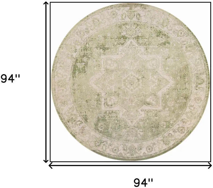 8' Beige And Green Floral Medallion Round Rug Photo 3