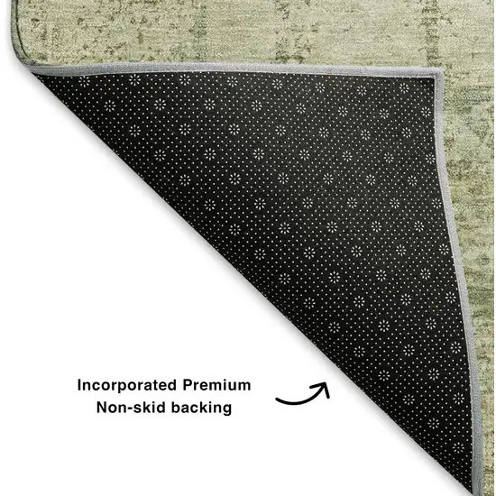 8' Beige And Green Oriental Washable Round Rug With UV Protection Photo 5