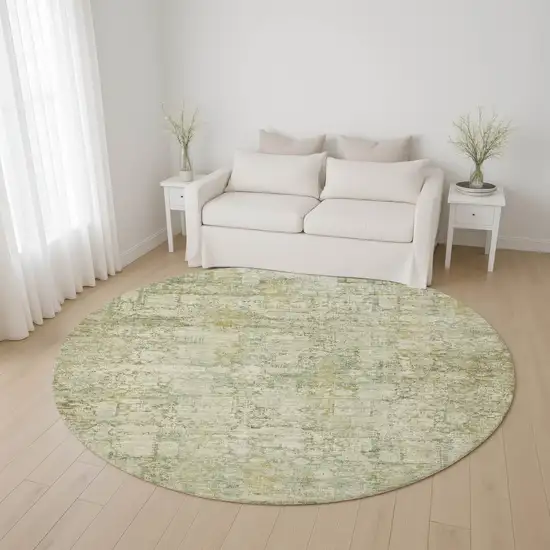 8' Beige And Green Oriental Washable Round Rug With UV Protection Photo 4