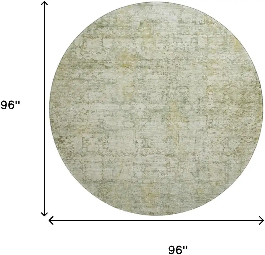 8' Beige And Green Oriental Washable Round Rug With UV Protection Photo 9