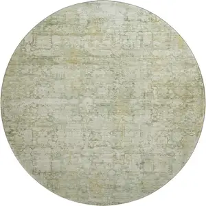 Photo of 8' Beige And Green Oriental Washable Round Rug With UV Protection