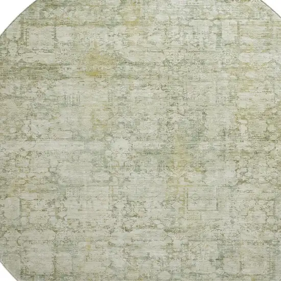 8' Beige And Green Oriental Washable Round Rug With UV Protection Photo 2