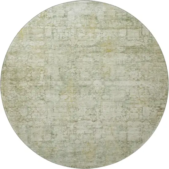 8' Beige And Green Oriental Washable Round Rug With UV Protection Photo 3