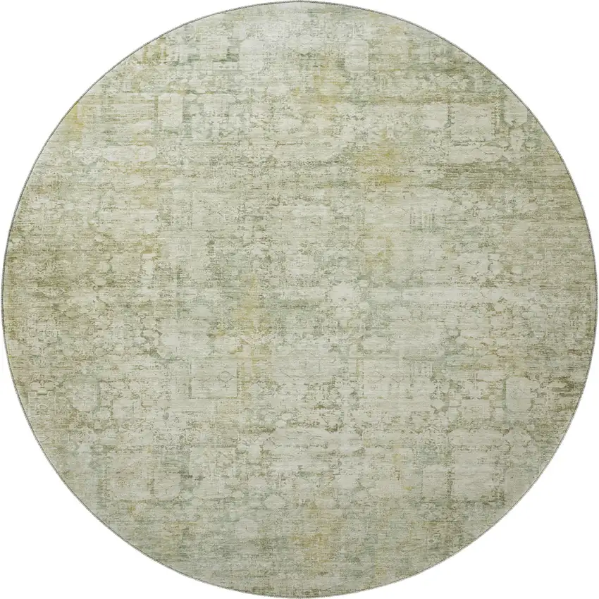 8' Beige And Green Oriental Washable Round Rug With UV Protection Photo 3