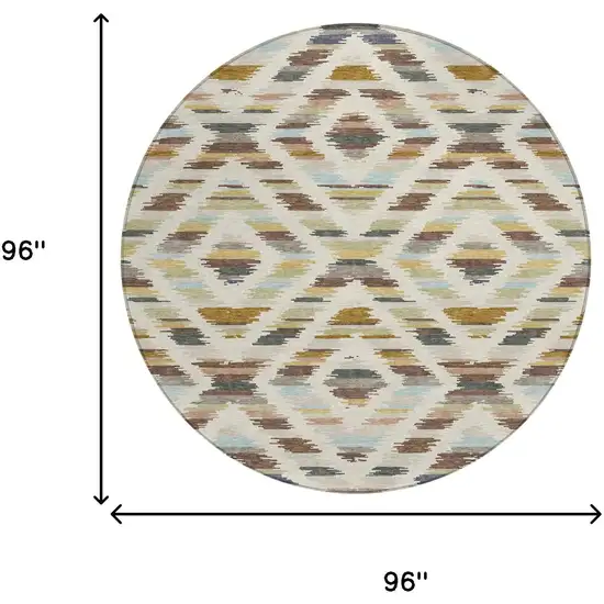 8' Beige And Green Round Tribal Washable Indoor Outdoor Area Rug Photo 6