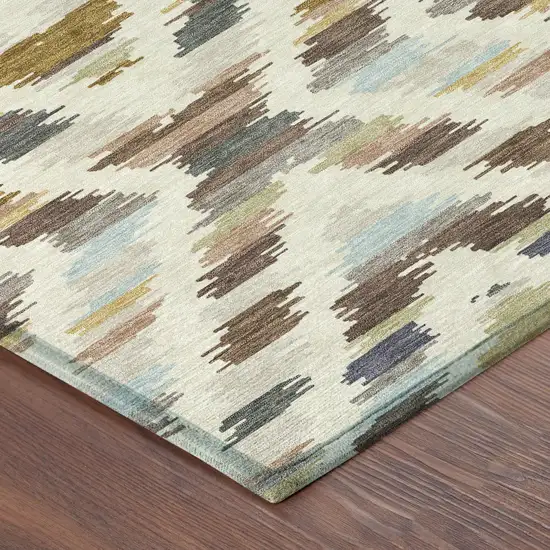 8' Beige And Green Round Tribal Washable Indoor Outdoor Area Rug Photo 5