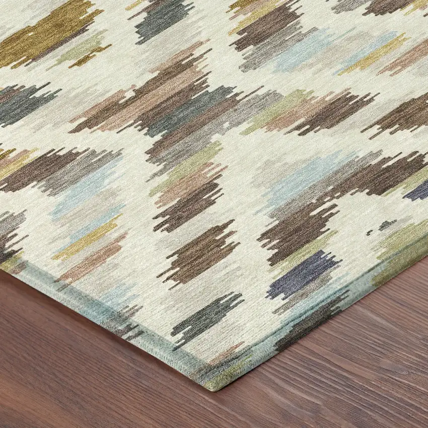 8' Beige And Green Round Tribal Washable Indoor Outdoor Area Rug Photo 5