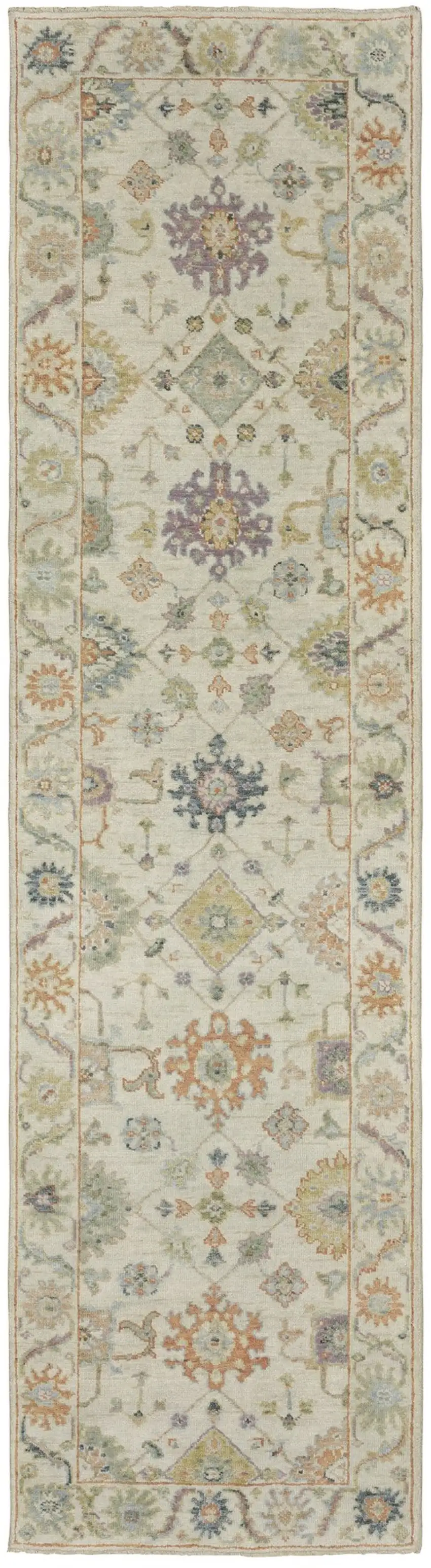 10' Beige And Green Wool Oriental Hand Knotted Runner Rug With Fringe Photo 2