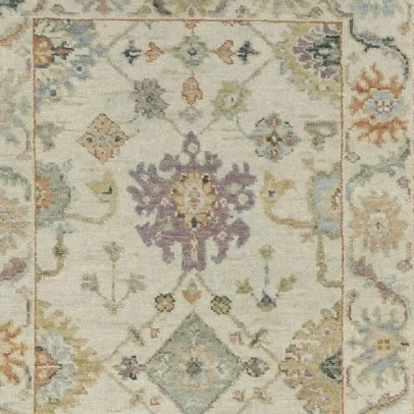 10' Beige And Green Wool Oriental Hand Knotted Runner Rug With Fringe Photo 5