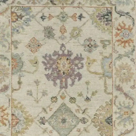 10' Beige And Green Wool Oriental Hand Knotted Runner Rug With Fringe Photo 5