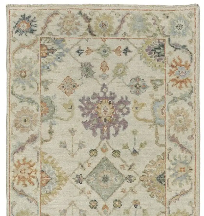 10' Beige And Green Wool Oriental Hand Knotted Runner Rug With Fringe Photo 4