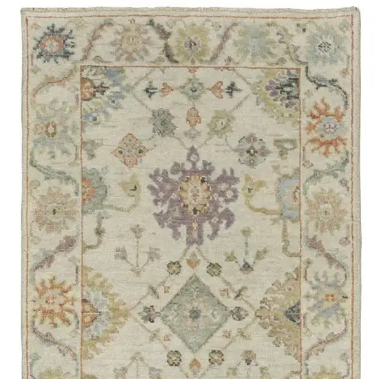 10' Beige And Green Wool Oriental Hand Knotted Runner Rug With Fringe Photo 4