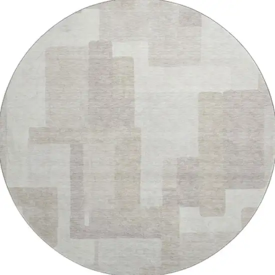 8' Beige And Ivory Abstract Geometric Washable Round Rug With UV Protection Photo 4