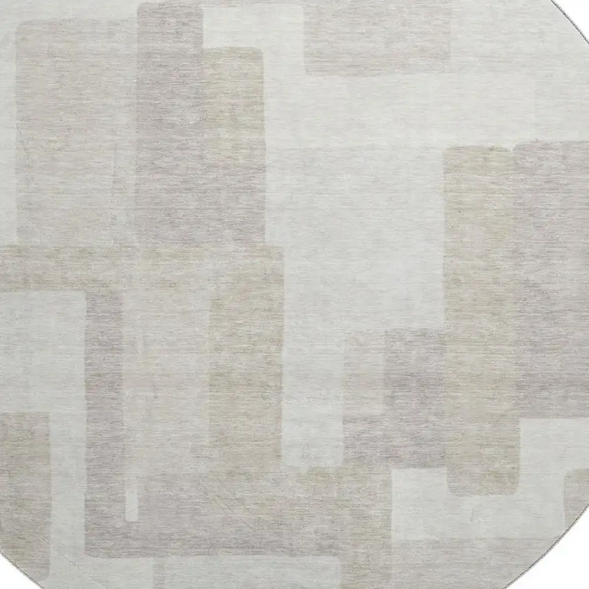 8' Beige And Ivory Abstract Geometric Washable Round Rug With UV Protection Photo 3