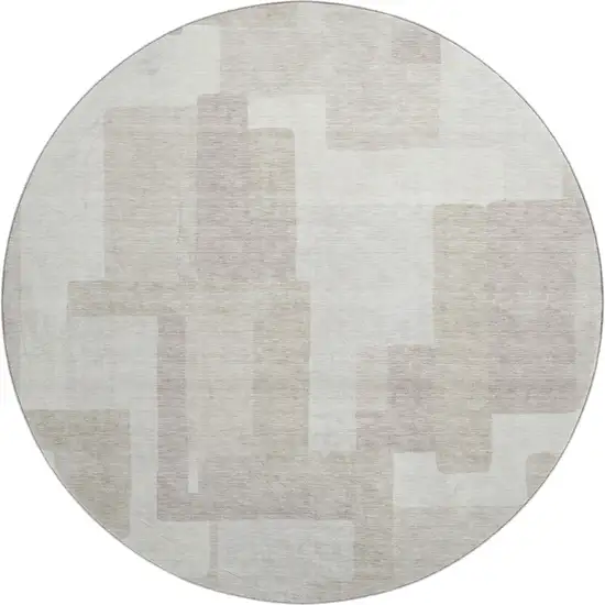 8' Beige And Ivory Abstract Geometric Washable Round Rug With UV Protection Photo 1