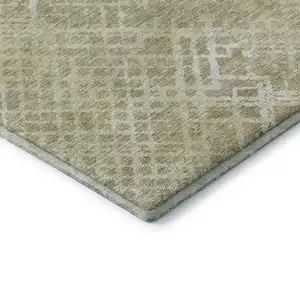 Photo of 8' Beige And Ivory Abstract Geometric Washable Round Rug With UV Protection