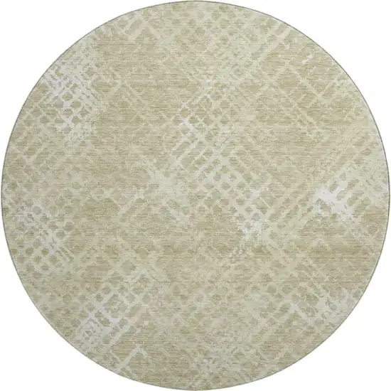 8' Beige And Ivory Abstract Geometric Washable Round Rug With UV Protection Photo 1