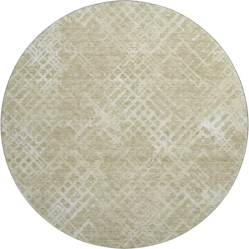 8' Beige And Ivory Abstract Geometric Washable Round Rug With UV Protection Photo 1