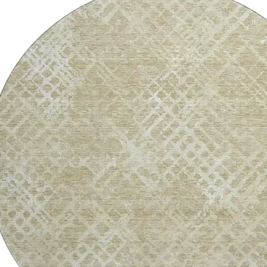 8' Beige And Ivory Abstract Geometric Washable Round Rug With UV Protection Photo 3
