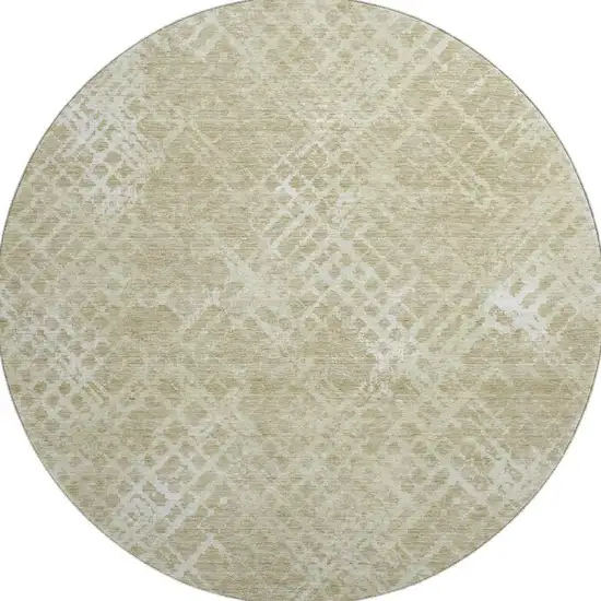 8' Beige And Ivory Abstract Geometric Washable Round Rug With UV Protection Photo 4