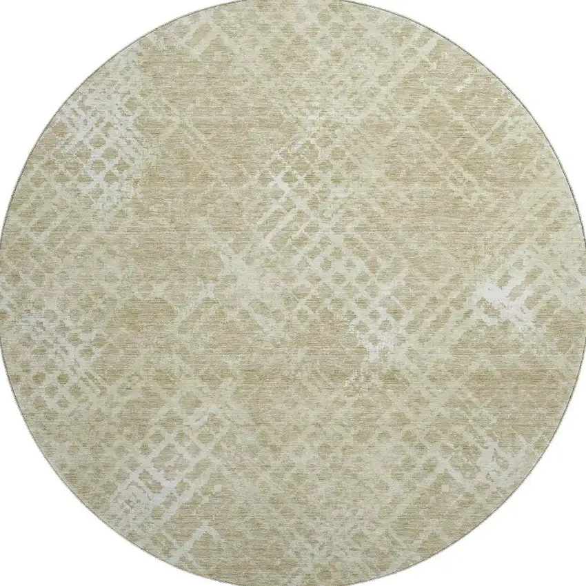 8' Beige And Ivory Abstract Geometric Washable Round Rug With UV Protection Photo 4