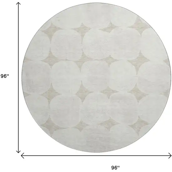 8' Beige And Ivory Abstract Geometric Washable Round Rug With UV Protection Photo 9
