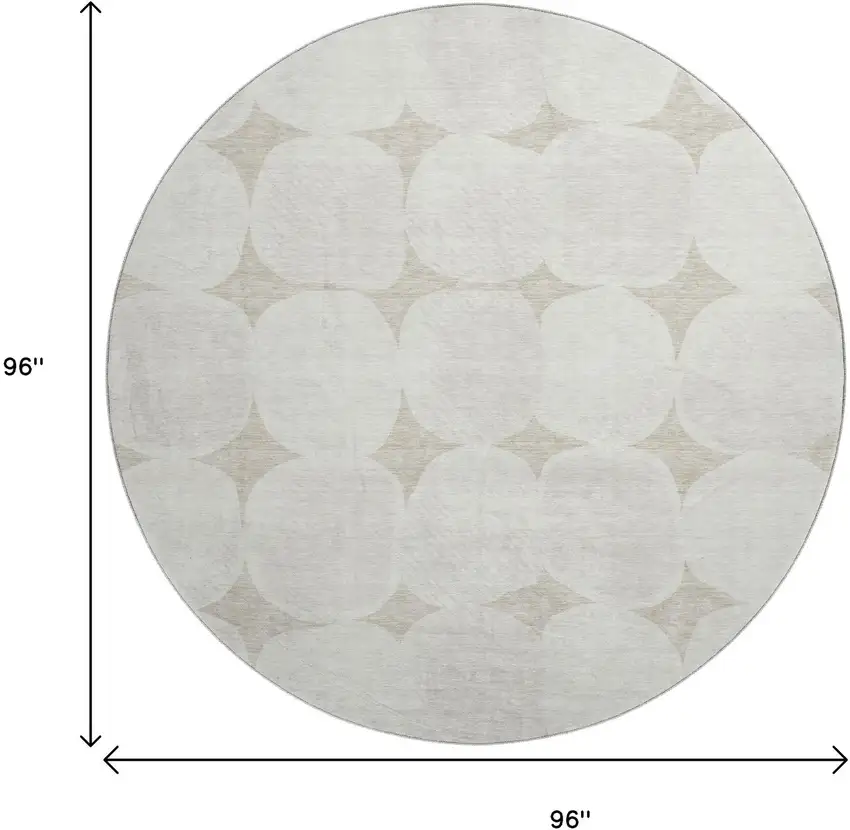 8' Beige And Ivory Abstract Geometric Washable Round Rug With UV Protection Photo 9