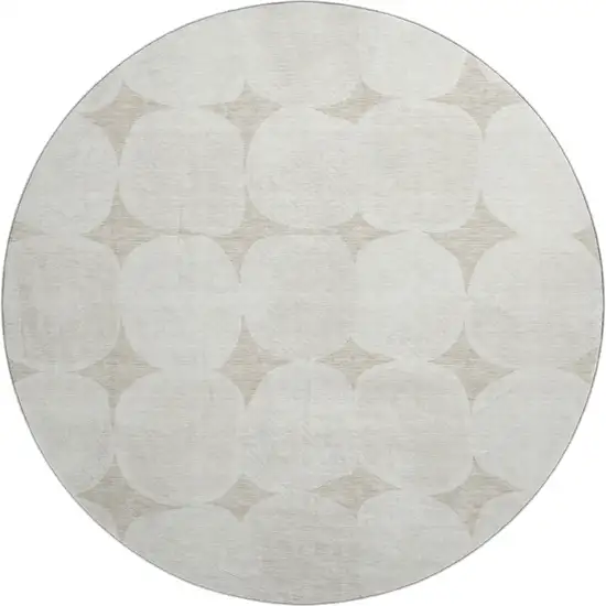 8' Beige And Ivory Abstract Geometric Washable Round Rug With UV Protection Photo 1