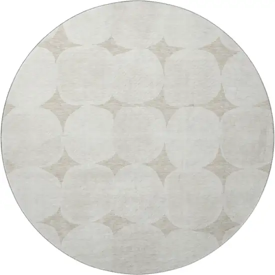 8' Beige And Ivory Abstract Geometric Washable Round Rug With UV Protection Photo 3