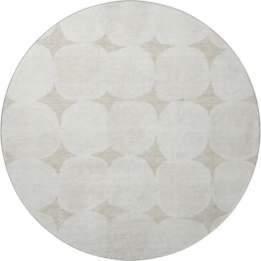 8' Beige And Ivory Abstract Geometric Washable Round Rug With UV Protection Photo 3