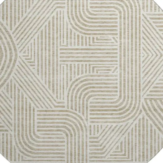 8' Beige And Ivory Abstract Geometric Washable Round Rug With UV Protection Photo 3
