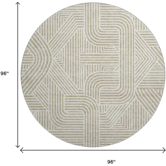 8' Beige And Ivory Abstract Geometric Washable Round Rug With UV Protection Photo 2