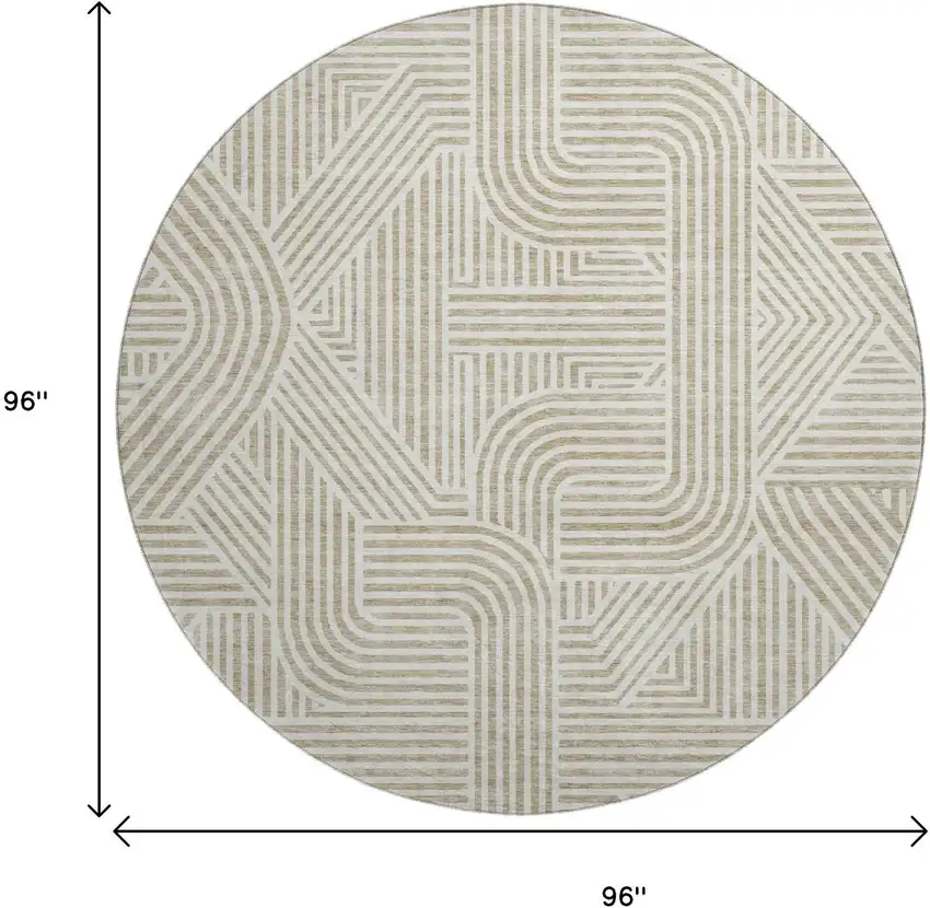 8' Beige And Ivory Abstract Geometric Washable Round Rug With UV Protection Photo 2
