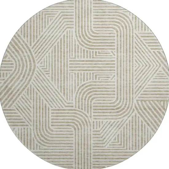 8' Beige And Ivory Abstract Geometric Washable Round Rug With UV Protection Photo 4