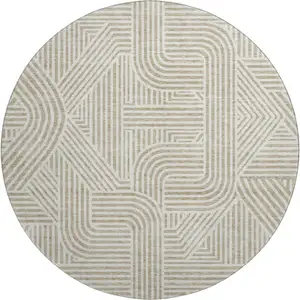 Photo of 8' Beige And Ivory Abstract Geometric Washable Round Rug With UV Protection