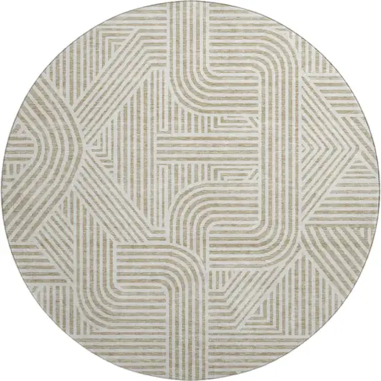 8' Beige And Ivory Abstract Geometric Washable Round Rug With UV Protection Photo 1