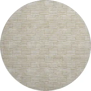 Photo of 8' Beige And Ivory Abstract Geometric Washable Round Rug With UV Protection